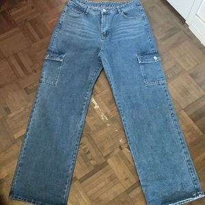 High-waisted Patch Pocket Straight Jeans